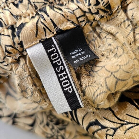 TopShop Jacquard Trousers Wide Leg Crop Gold Black Culottes Hand Pockets Women 4 - Picture 6 of 10